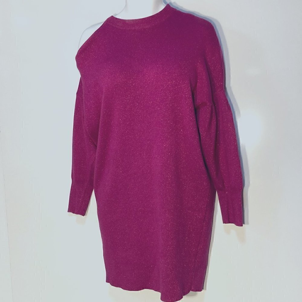 Express 80's SZL Magenta Pink Metallic Sweater Dress Cocktail Holiday Dressy
